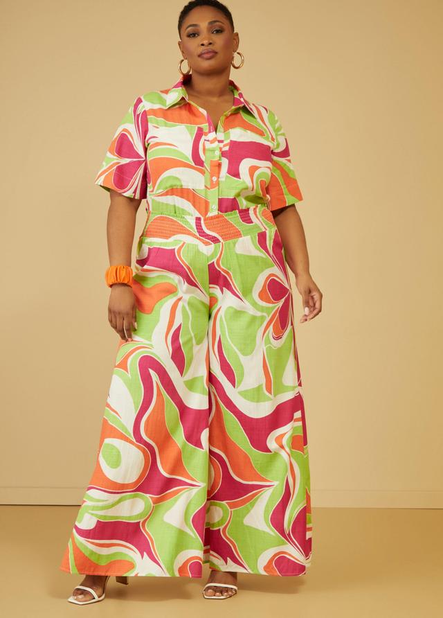 Plus Size Abstract Print Wide Leg Pants, - Ashley Stewart Product Image