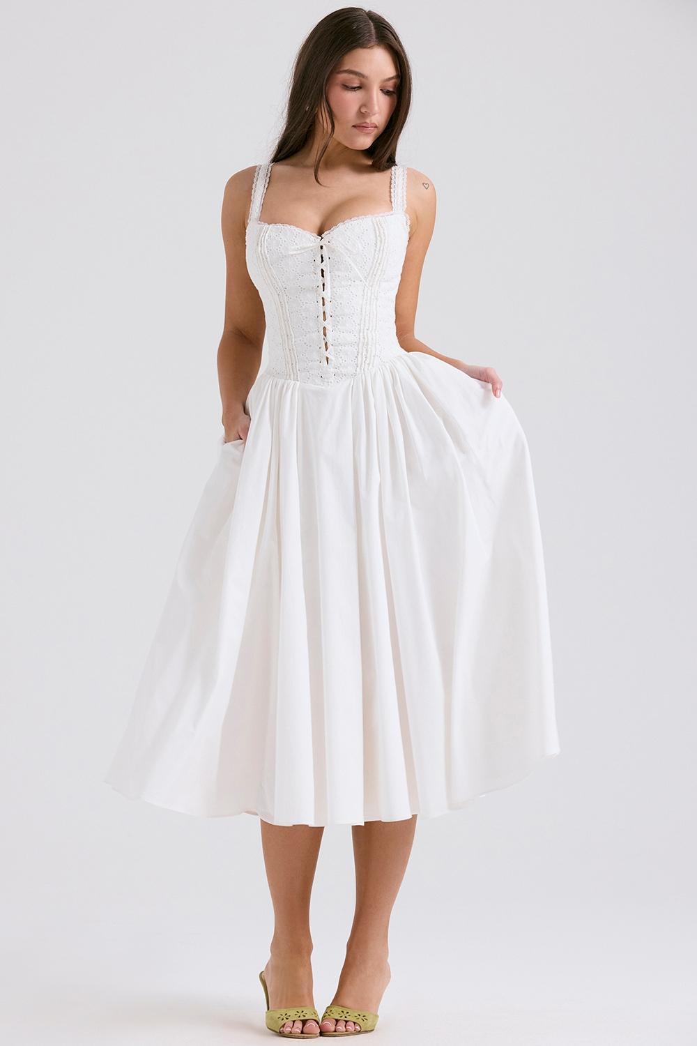 Milia White Broderie Anglais & Cotton Midi Dress Product Image