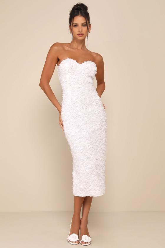 Gorgeous Mentality White 3D Floral Strapless Midi Dress Product Image