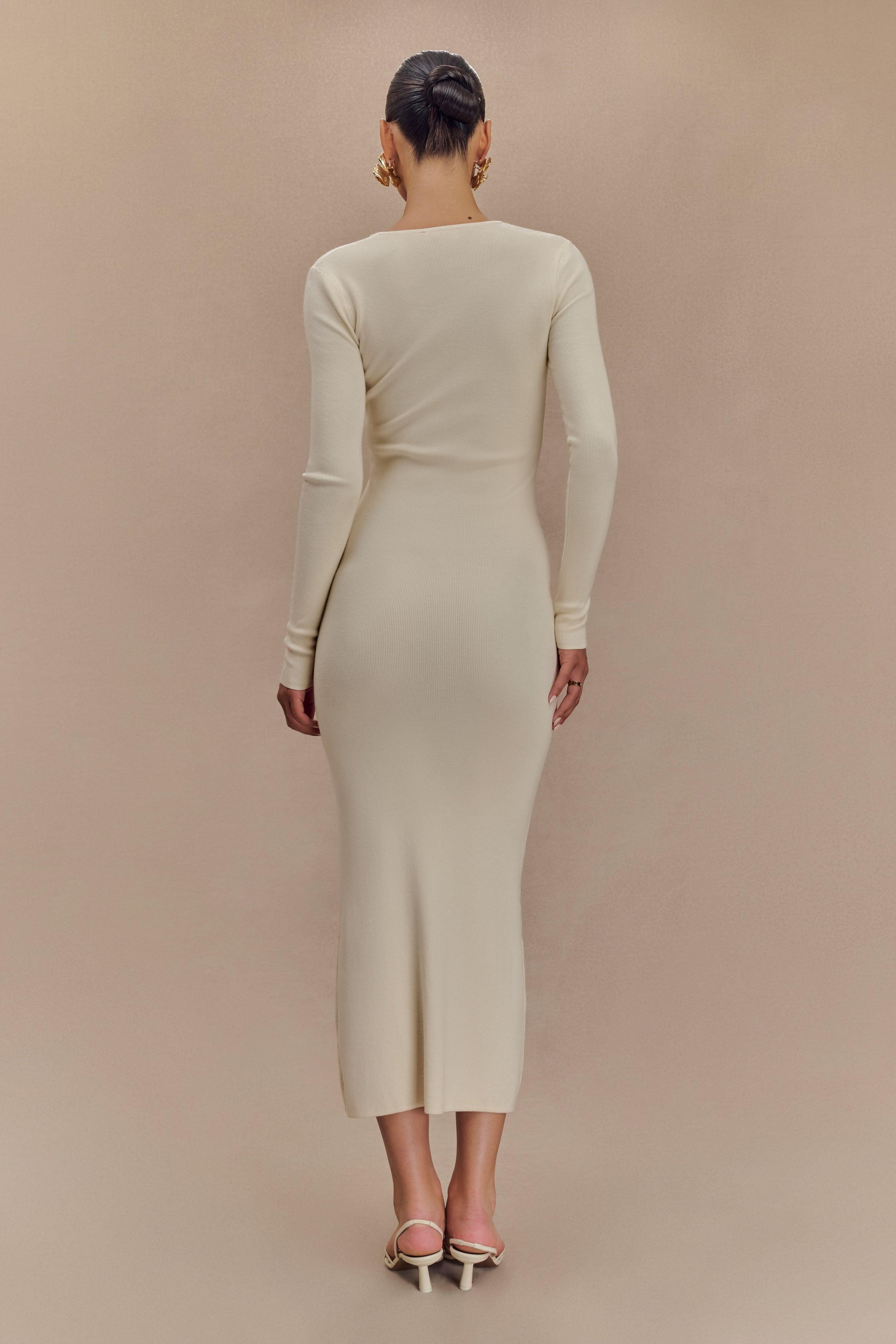 Mckenna Embroidered Knit Midi Dress - Cream And Ivory Product Image