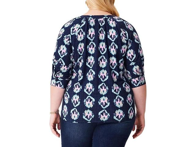 NIC+ZOE Plus Size Ocean Batik Top (Indigo Multi) Women's Clothing Product Image