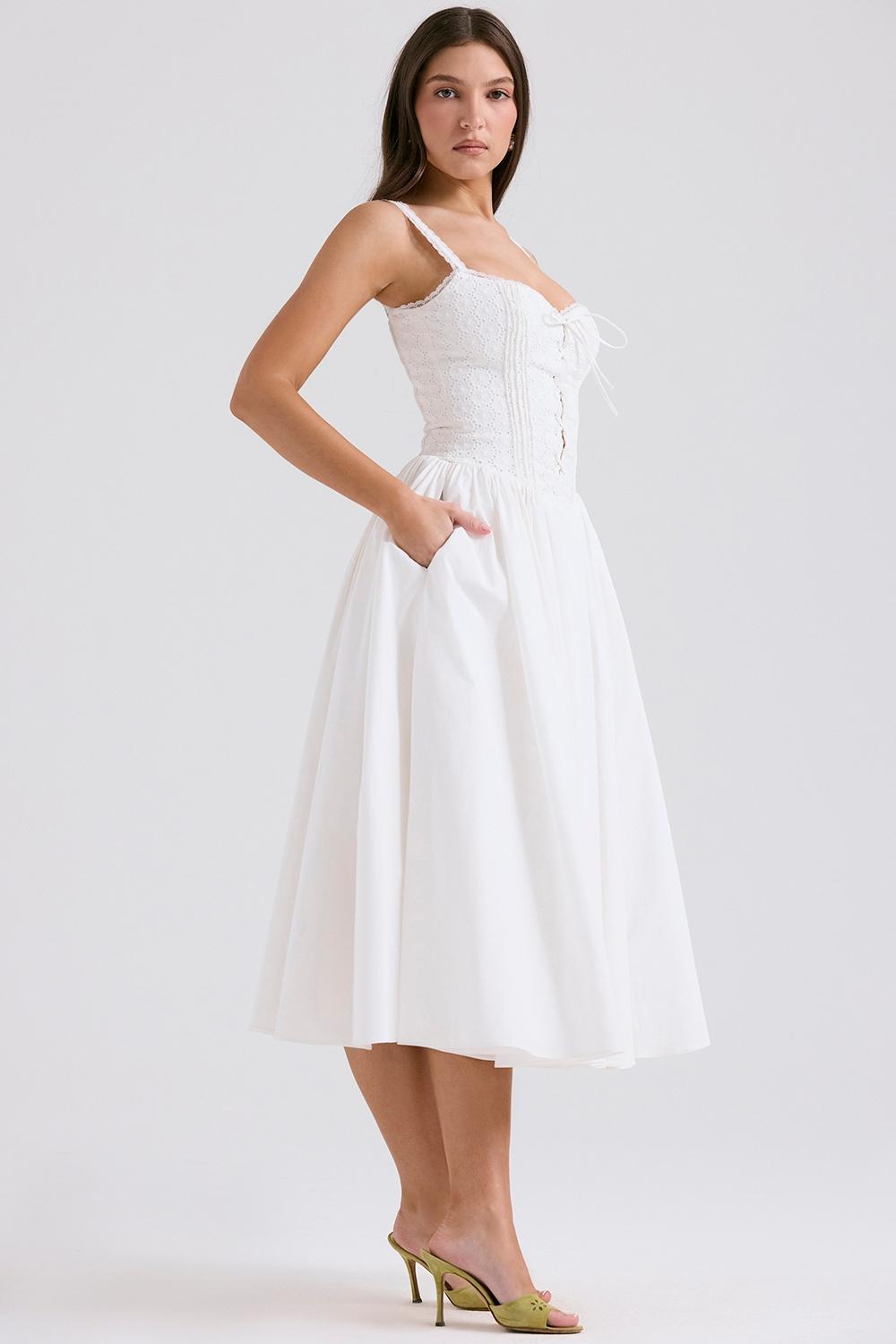 Milia White Broderie Anglais & Cotton Midi Dress Product Image