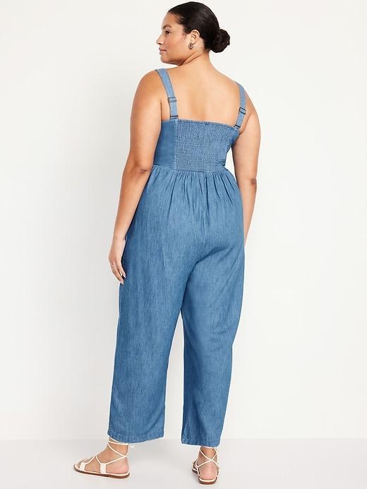 Button-Front Linen-Blend Cami Jumpsuit Product Image