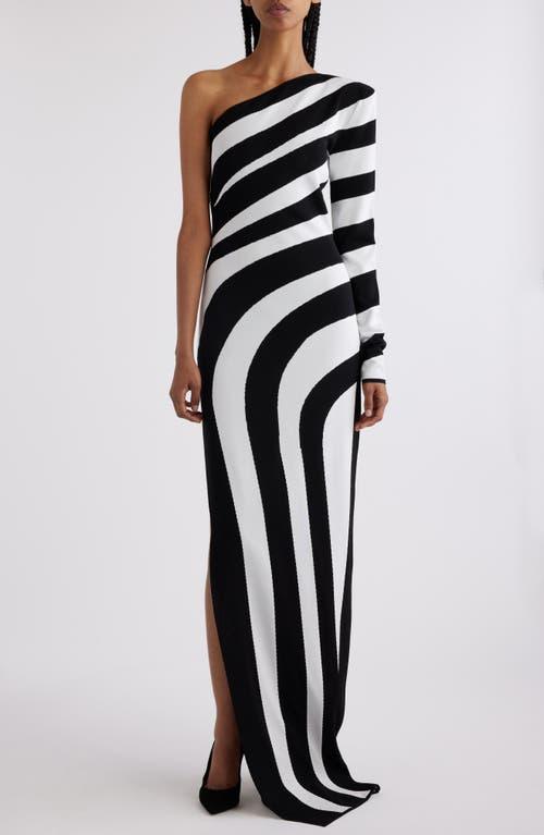 BALMAIN Asymmetric Knit Maxi Dress In Noir Blanc Product Image