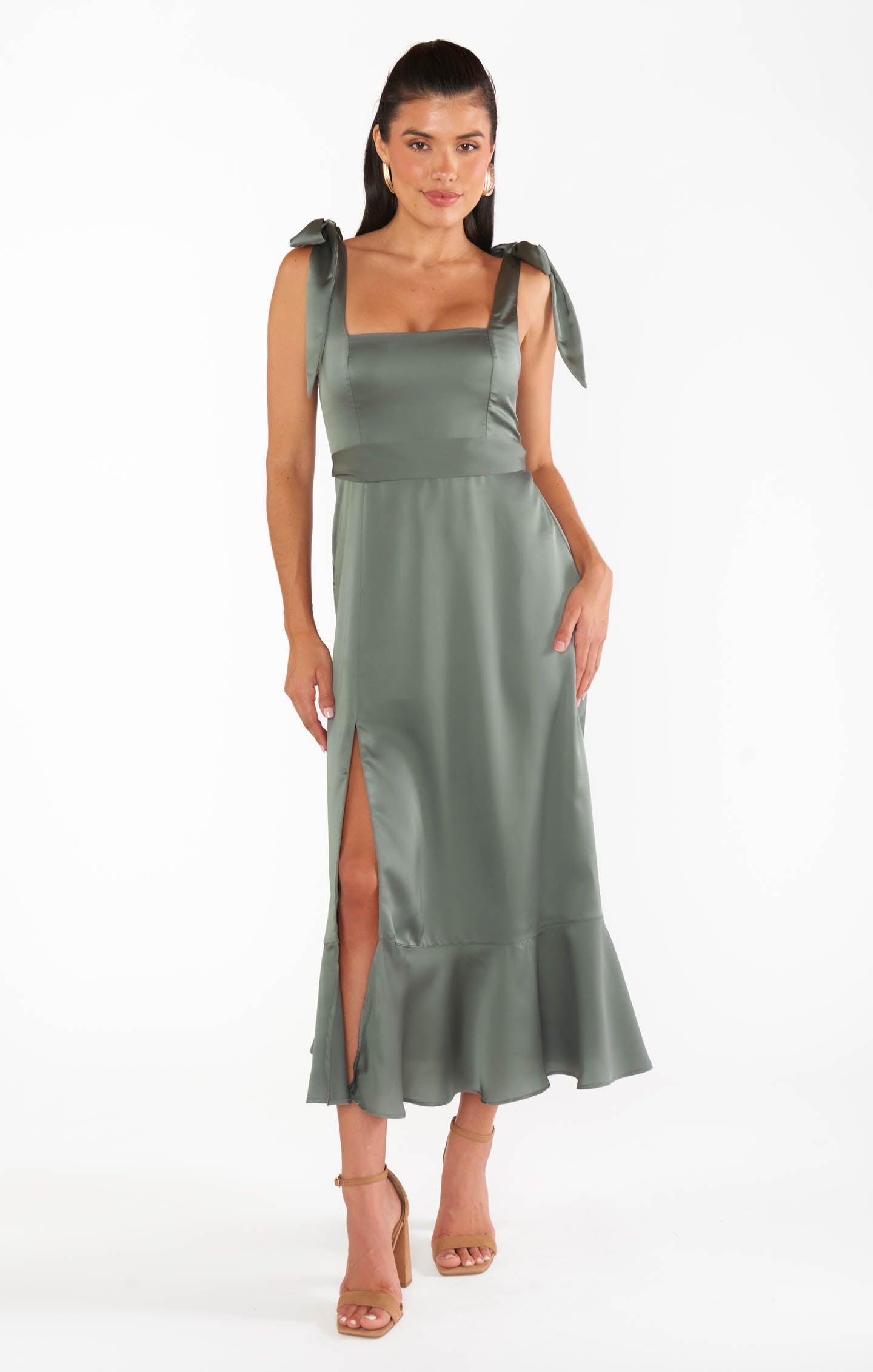 Claire Midi Dress ~ Deep Sage Luxe Satin Product Image