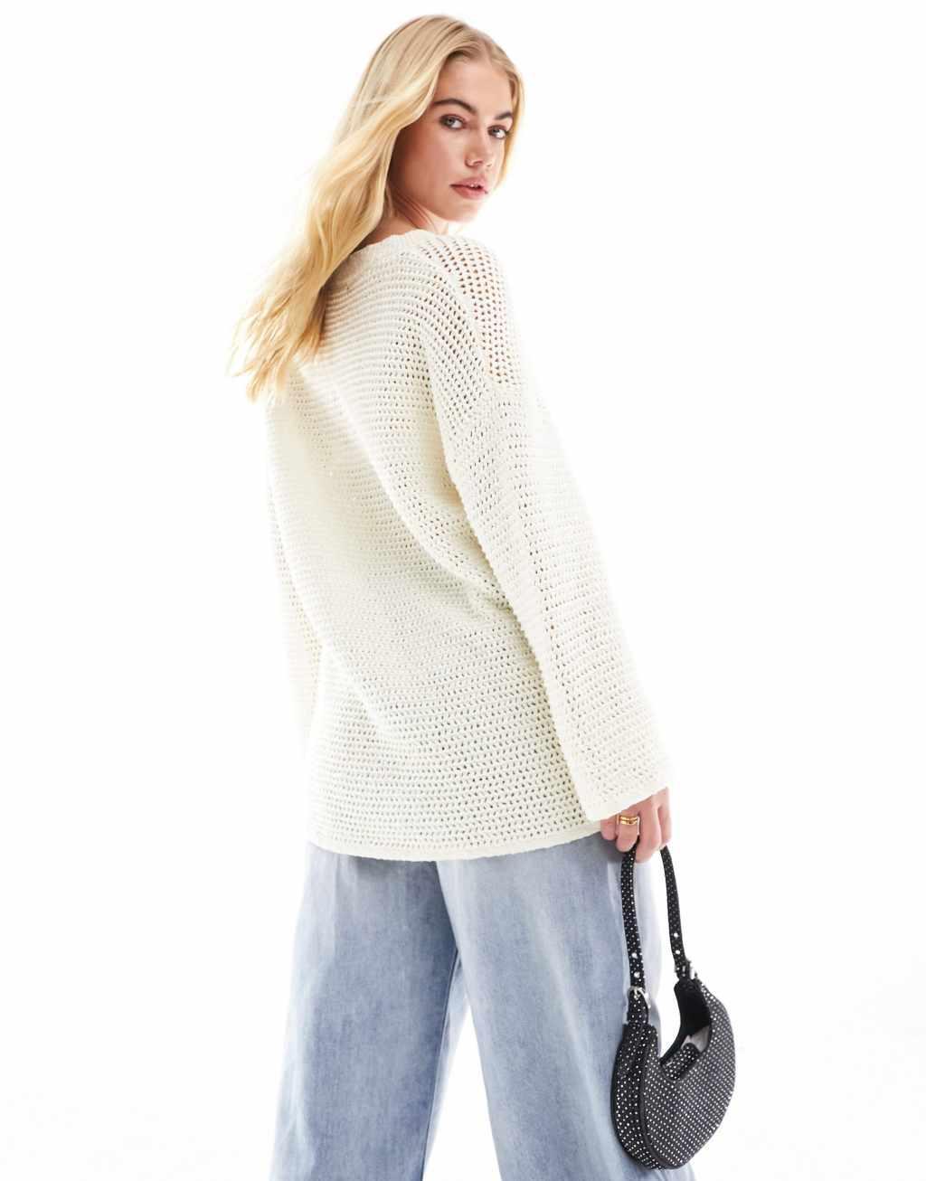 4th & Reckless v neck lightweight open knit sweater Product Image