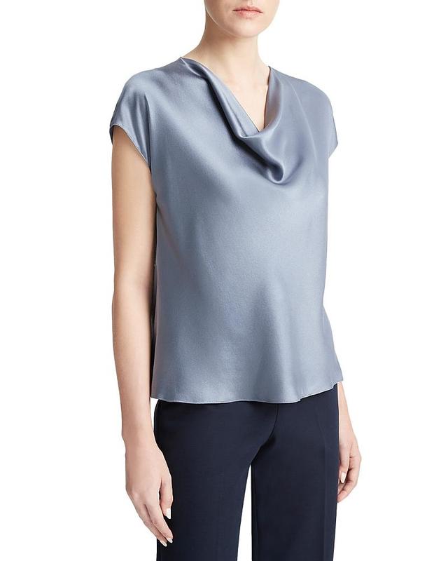 Womens Cap-Sleeve Silk Satin Blouse Product Image