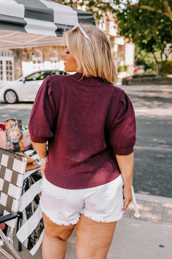 Touchdown Knit Sweater Top In Maroon Curves Product Image