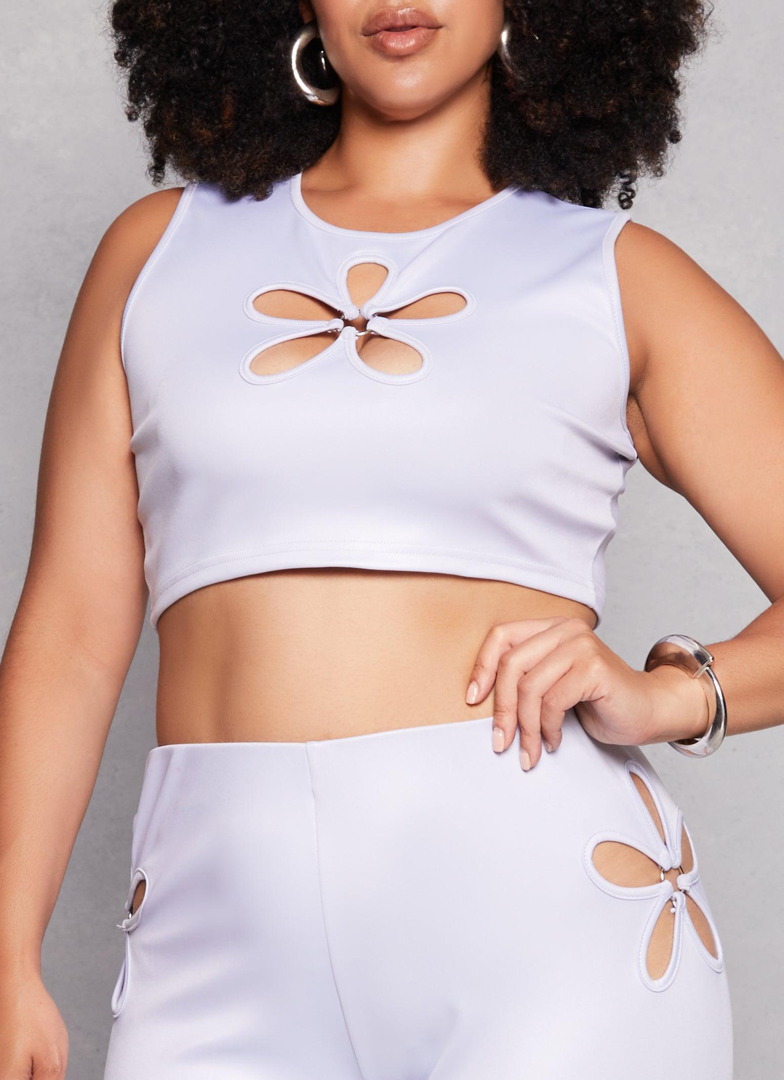 Womens Plus Size O Ring Flower Cut Out Crop Top Product Image