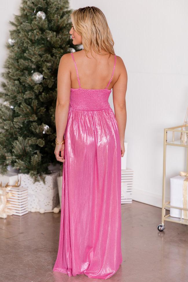 Festive Feeling Pink Metallic Twist Front Maxi Dress FINAL SALE Product Image