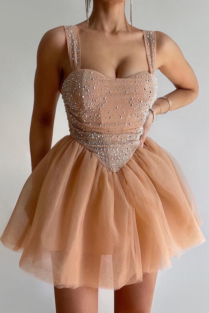 Lady Of The Palace Tulle Mini Dress Nude Product Image