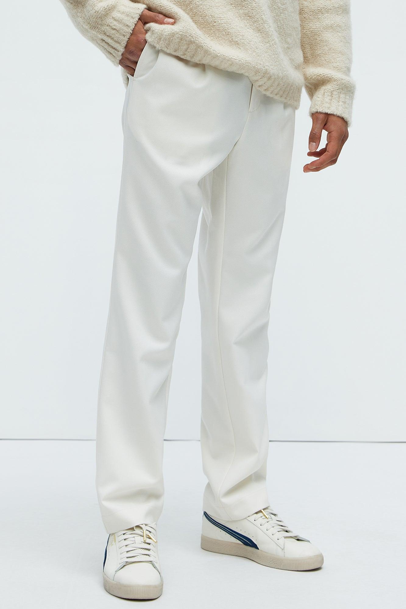 Work Flow Pleated Straight Trousers - Off White Product Image