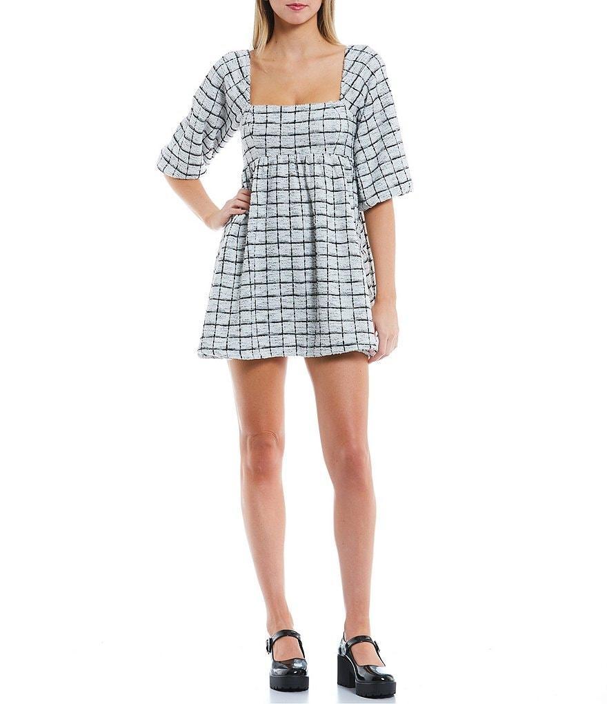 Allison & Kelly Plaid Print 3/4 Sleeve A-Line Dress Product Image