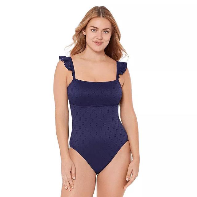 Womens Draper James Waist Minimizer Ruffle Strap One-Piece Swimsuit Nassau Blue Product Image