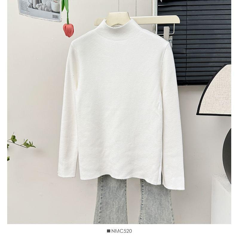 Fleece-Lined Mock-Neck Knit Top in 5 Colors Product Image