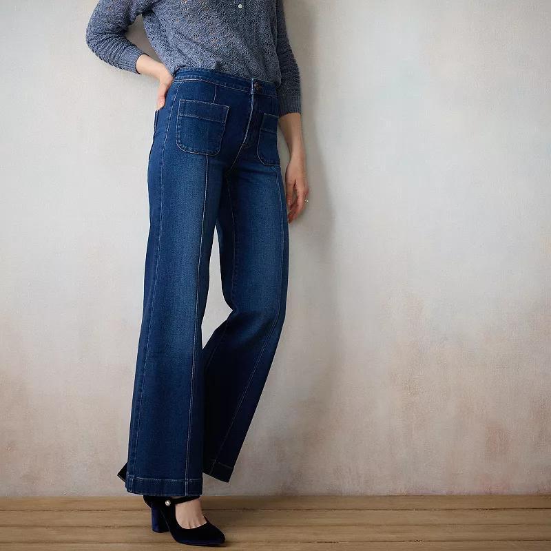 Womens LC Lauren Conrad Super High-Waisted Wide Leg Trouser Jeans Dark Blue Product Image