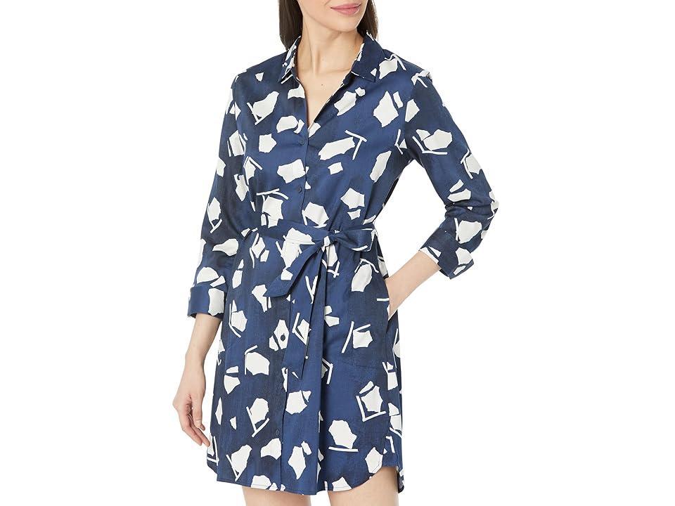 NIC+ZOE Mosaic Blues Long Sleeve Stretch Cotton Shirtdress Product Image