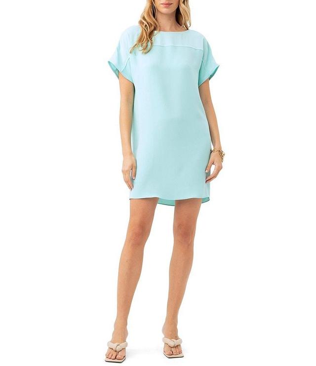 Trina Turk Hydee 2 Silk Satin Crepe Boat Neck Dolman Short Sleeve Shift Dress Product Image