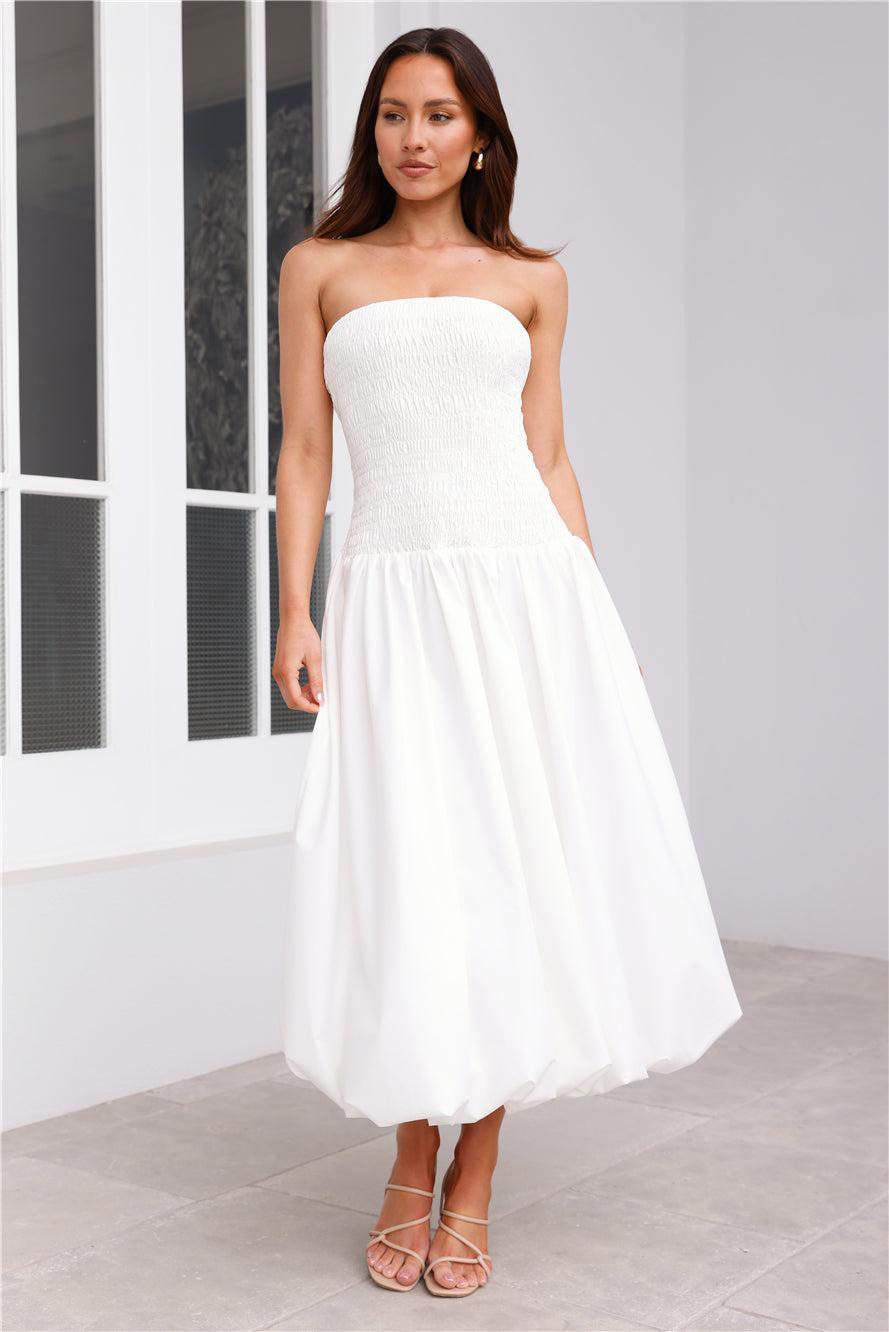 Vacay In The Maldives Strapless Bubble Midi Dress White Product Image