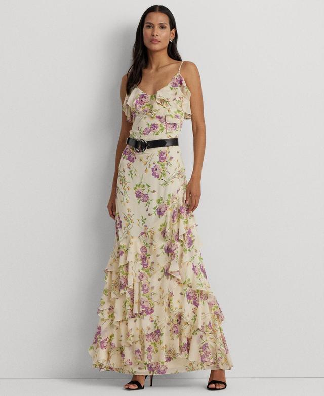 Lauren Ralph Lauren Womens Ruffled Floral Column Gown Product Image