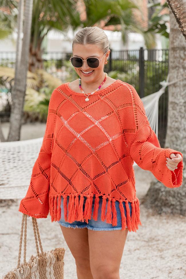 Better Days Ahead Coral Ladder Detail Fringe Hem Sweater Product Image