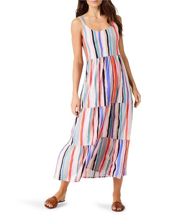 NIC + ZOE Knit Painted Stripes Print V-Neck Sleeveless Tiered A-Line Maxi Dress Product Image