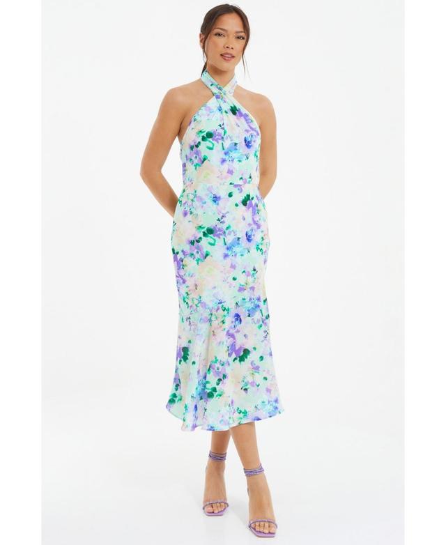 Quiz Womens Floral Crepe Halter Neck Midi Dress Product Image