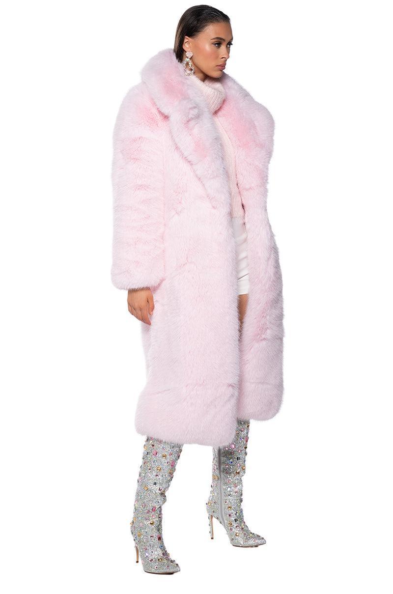 BEAR HUG LONGLINE LUXE FAUX FUR TRENCH COAT IN PINK Product Image