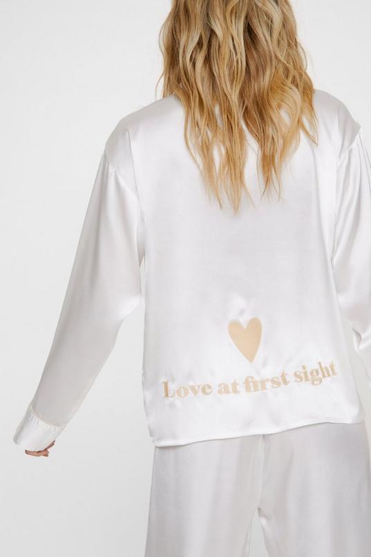 Satin Love At First Sight Embroidered Pajama Pants Set Product Image