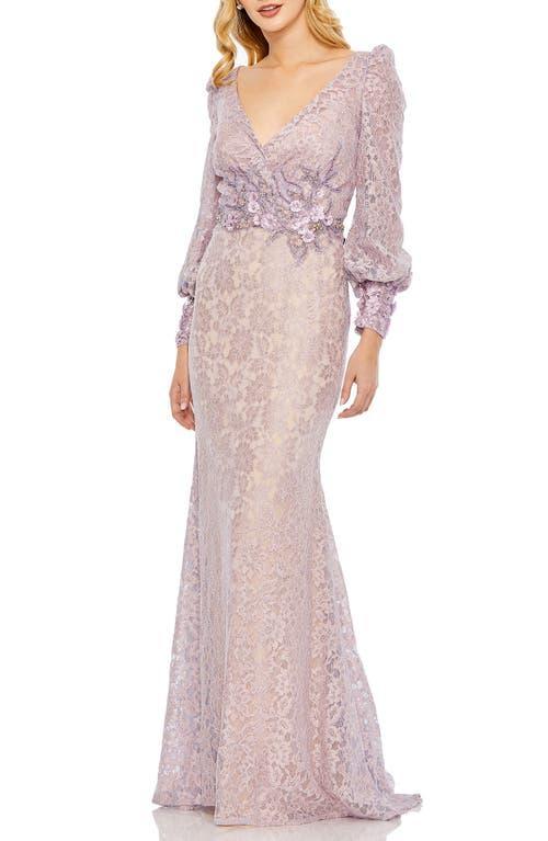 Womens Floral Lace Long-Sleeve Gown Product Image