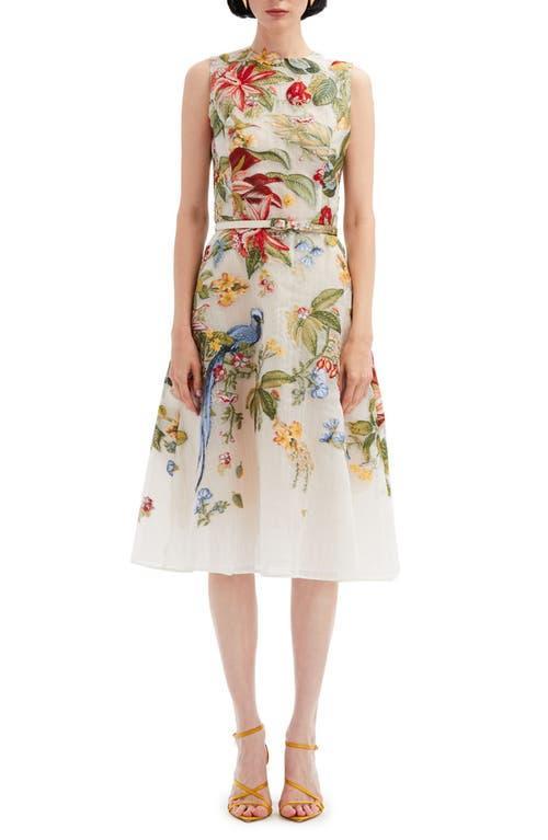 Oscar de la Renta Embroidered Belted Sleeveless Dress Product Image