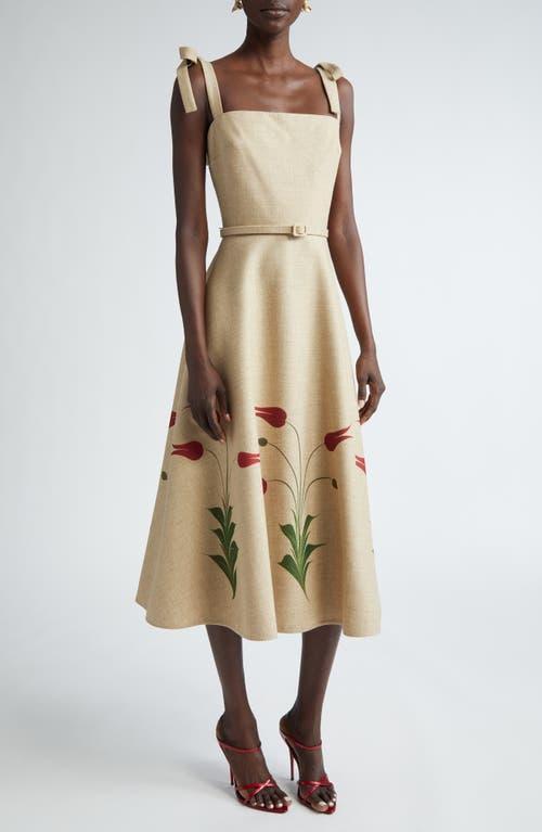 OSCAR DE LA RENTA Tulip-printed Canvas Midi Dress In Linen/red Product Image