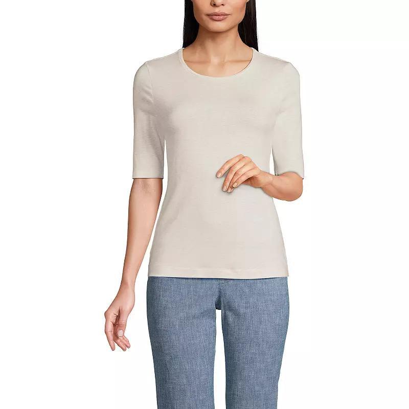 Petite Lands End Lightweight Cotton Modal Elbow Sleeve Crew Neck Tee, Womens Product Image