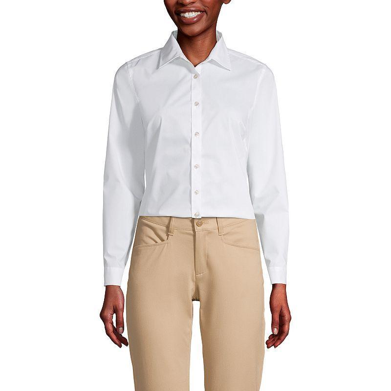 Womens Lands End School Uniform No Gape Long Sleeve Collared Stretch Shirt White White Product Image