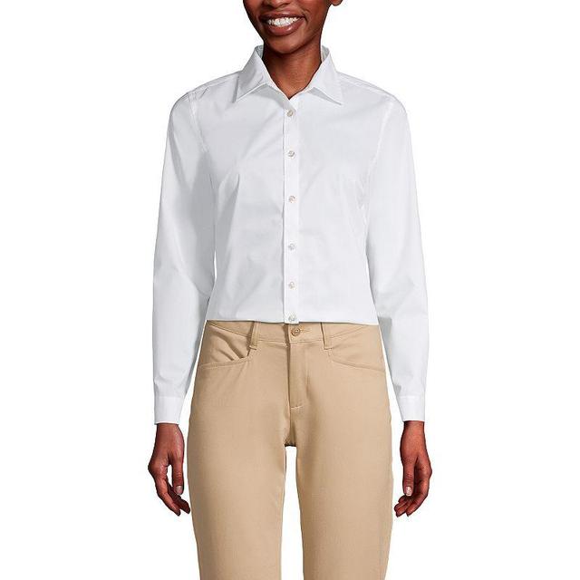 Womens Lands End School Uniform No Gape Long Sleeve Collared Stretch Shirt White White Product Image