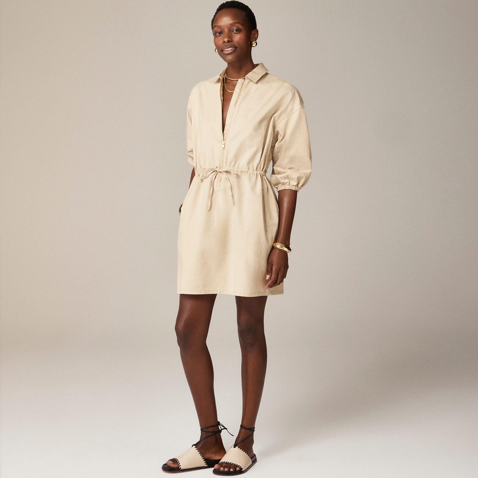 Cinched zip-up dress in drapey cotton Product Image