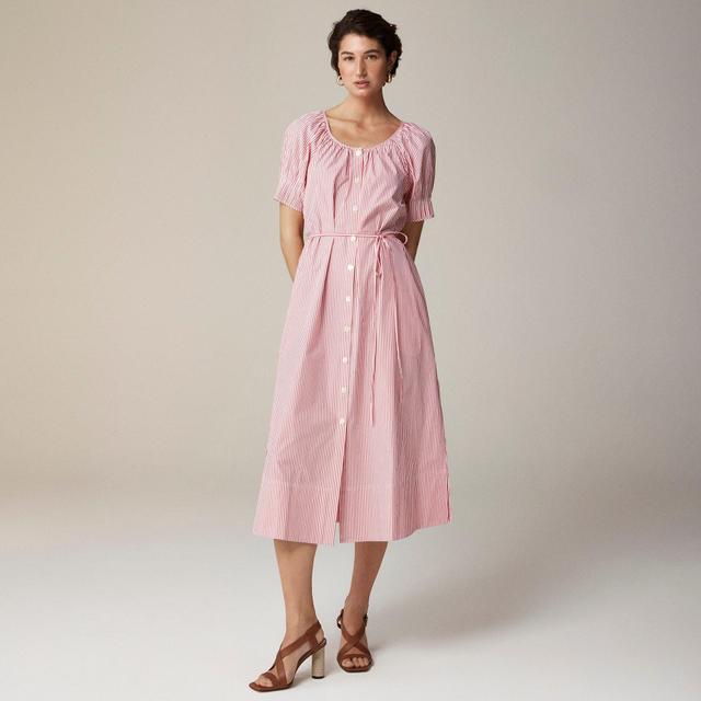 Button-up midi dress in striped cotton poplin Product Image