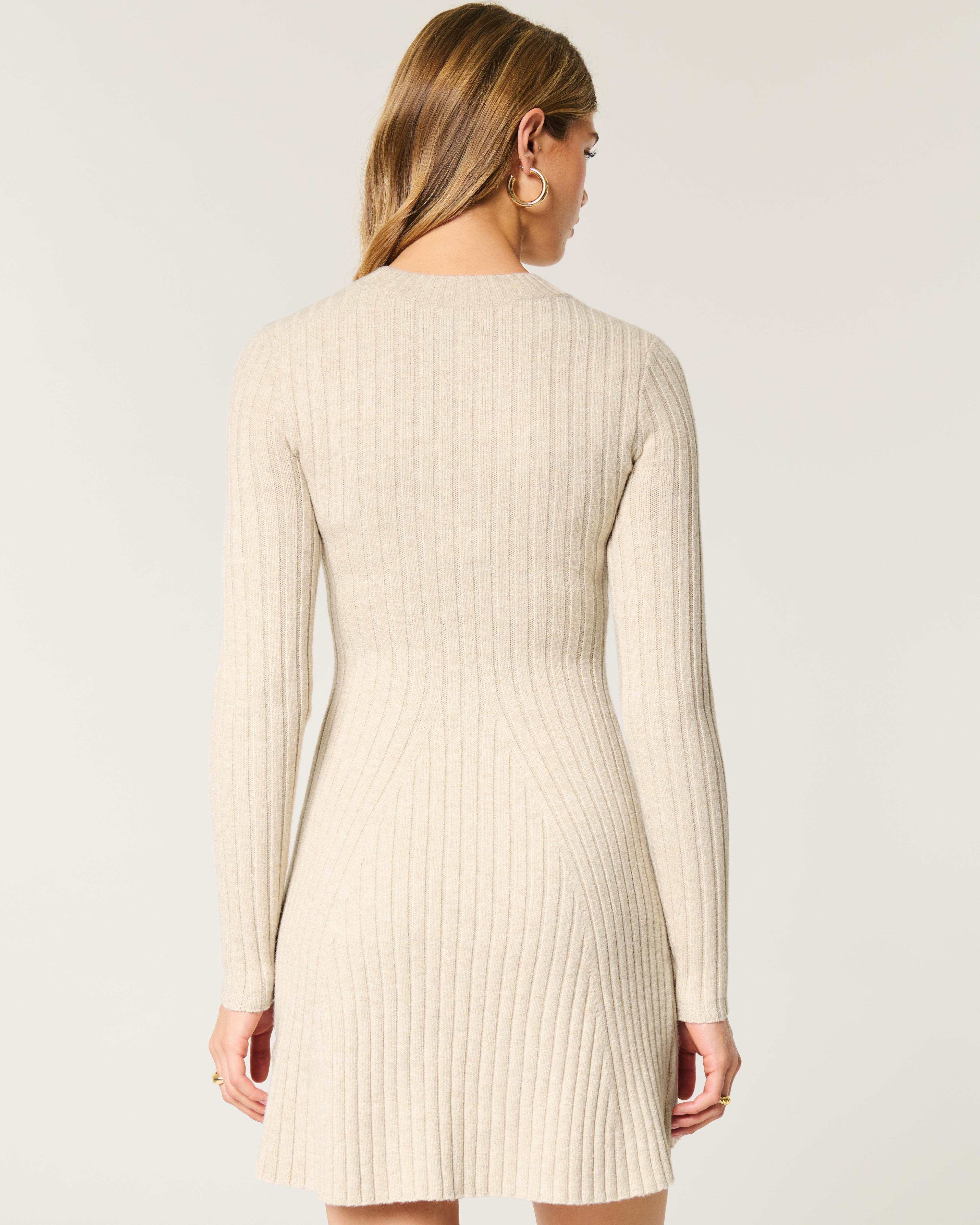 Ribbed Skater Mini Sweater Dress Product Image