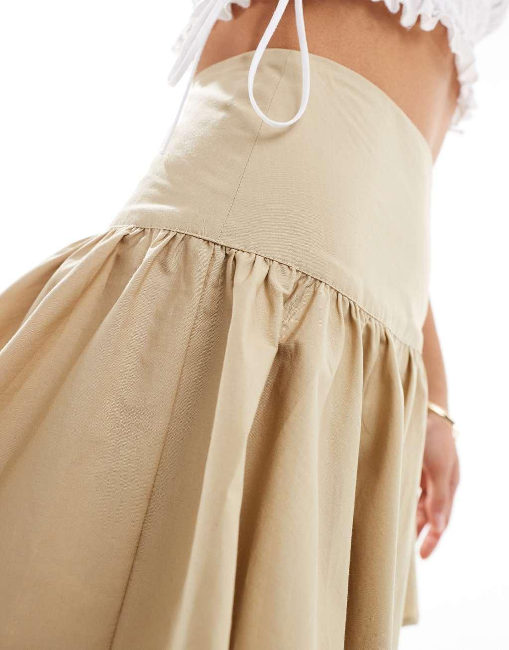 ASOS DESIGN dropped waist cotton mini skirt in khaki Product Image