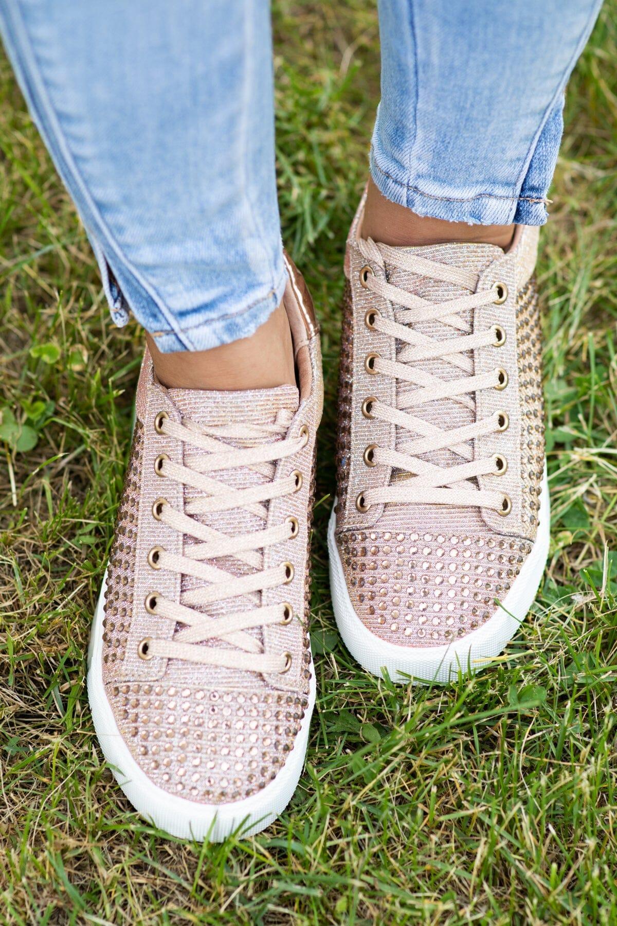 Rose Gold Studded Platform Sneakers Product Image