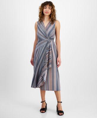 Petite Striped A-Line Midi Dress Product Image