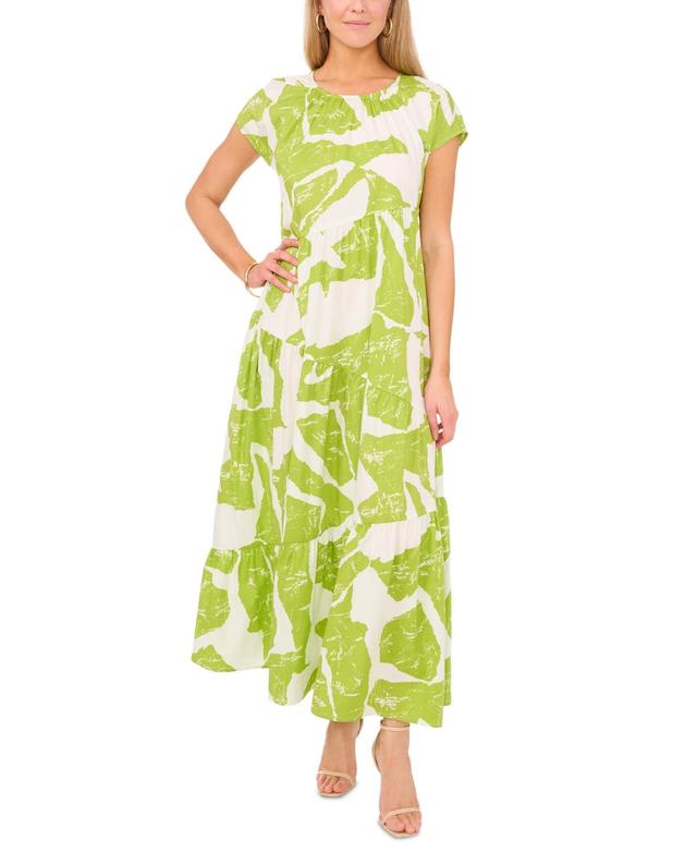 Women's Printed Cap-Sleeve Maxi Dress Product Image