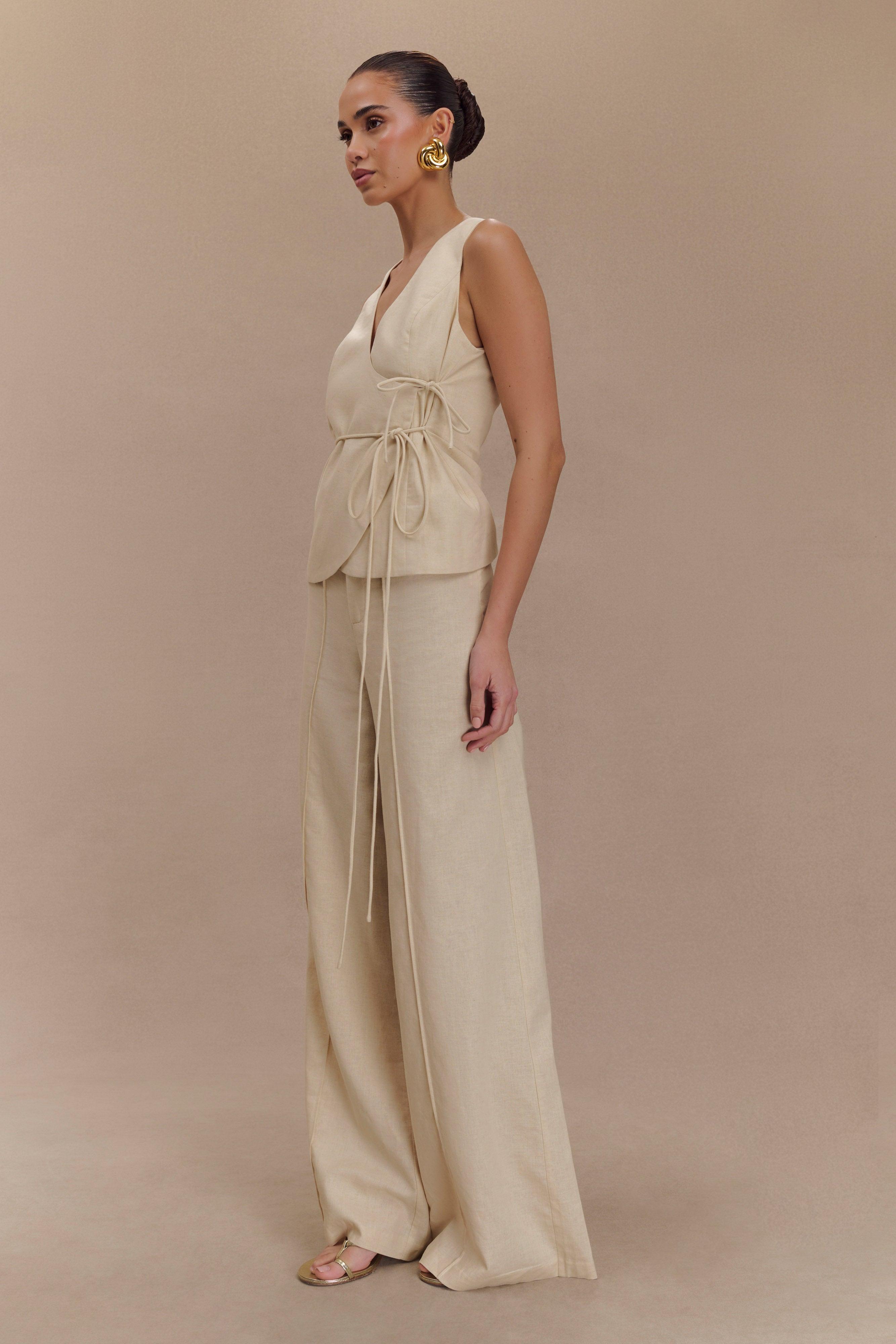 Brandi Linen Straight Leg Pant - Wheat Marle Product Image