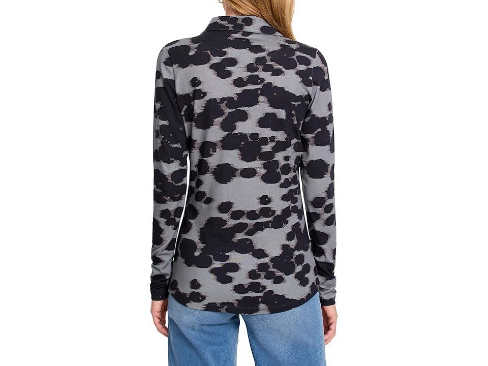 NIC+ZOE Ink Dot Long Sleeve Polo Top Multi) Women's Clothing Product Image