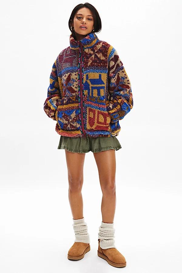 BDG Mae Printed Piled Fleece Zip-Up Jacket Womens at Urban Outfitters Product Image