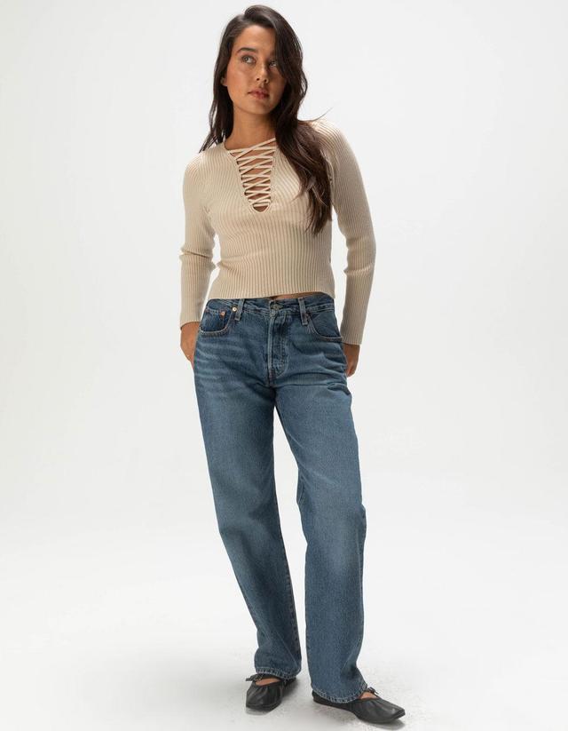 WEST OF MELROSE Lace Up Womens Long Sleeve Top Product Image