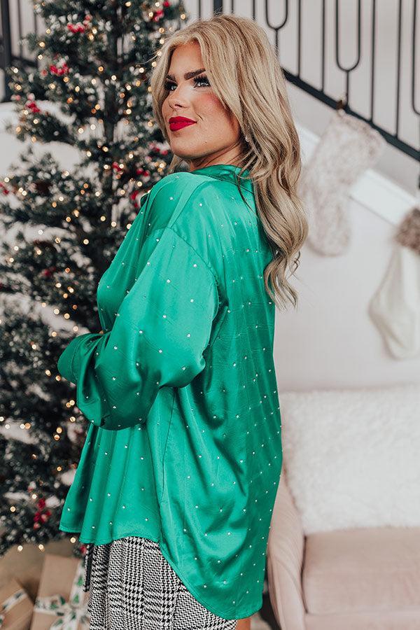 Milan Muse Rhinestone Satin Top In Kelly Green Curves Product Image