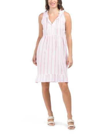 Linen Striped Tiered Mini Dress for Women Product Image