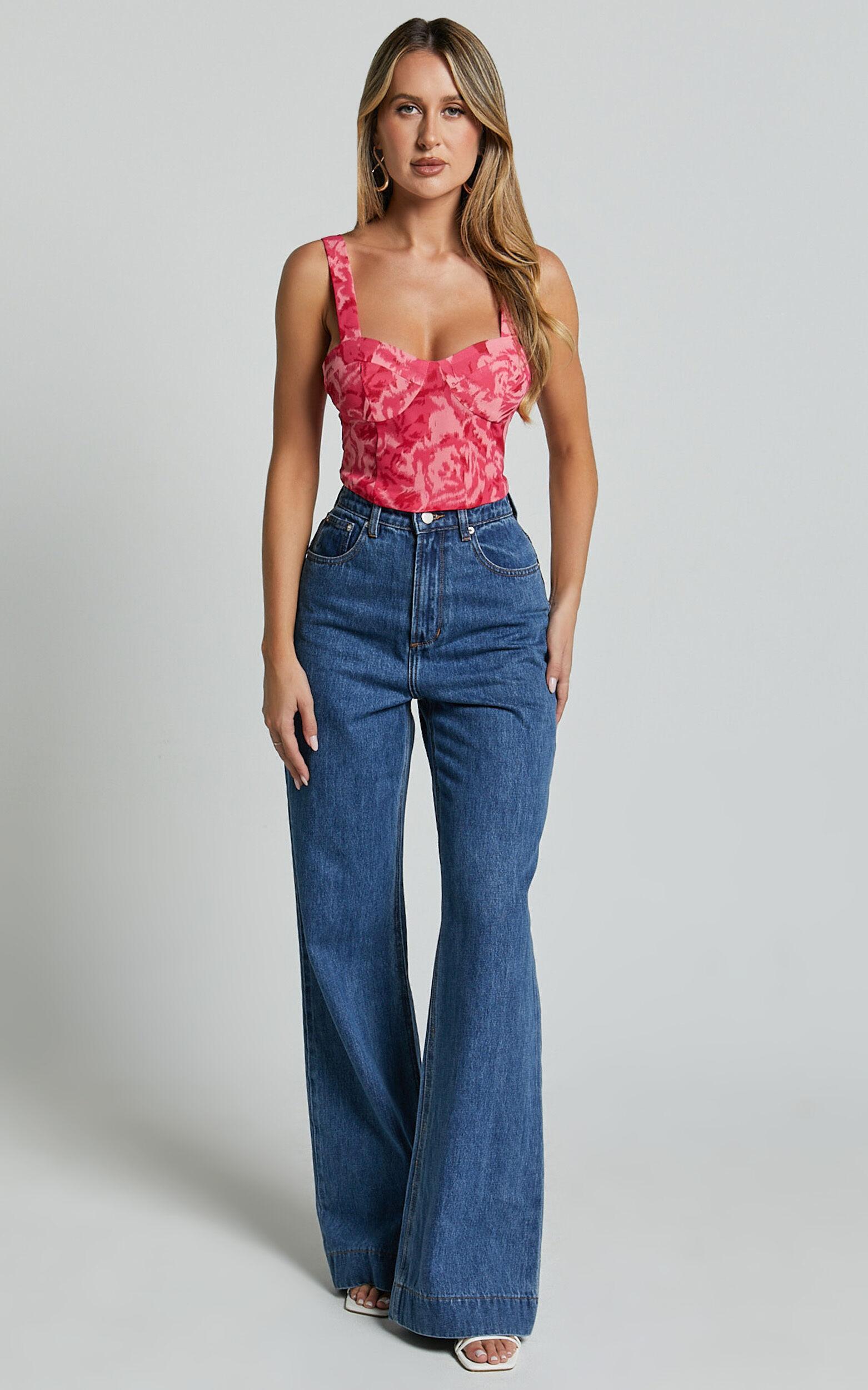 Rafaelle Top - Bustier Crop Top in Pink Blur Floral Product Image