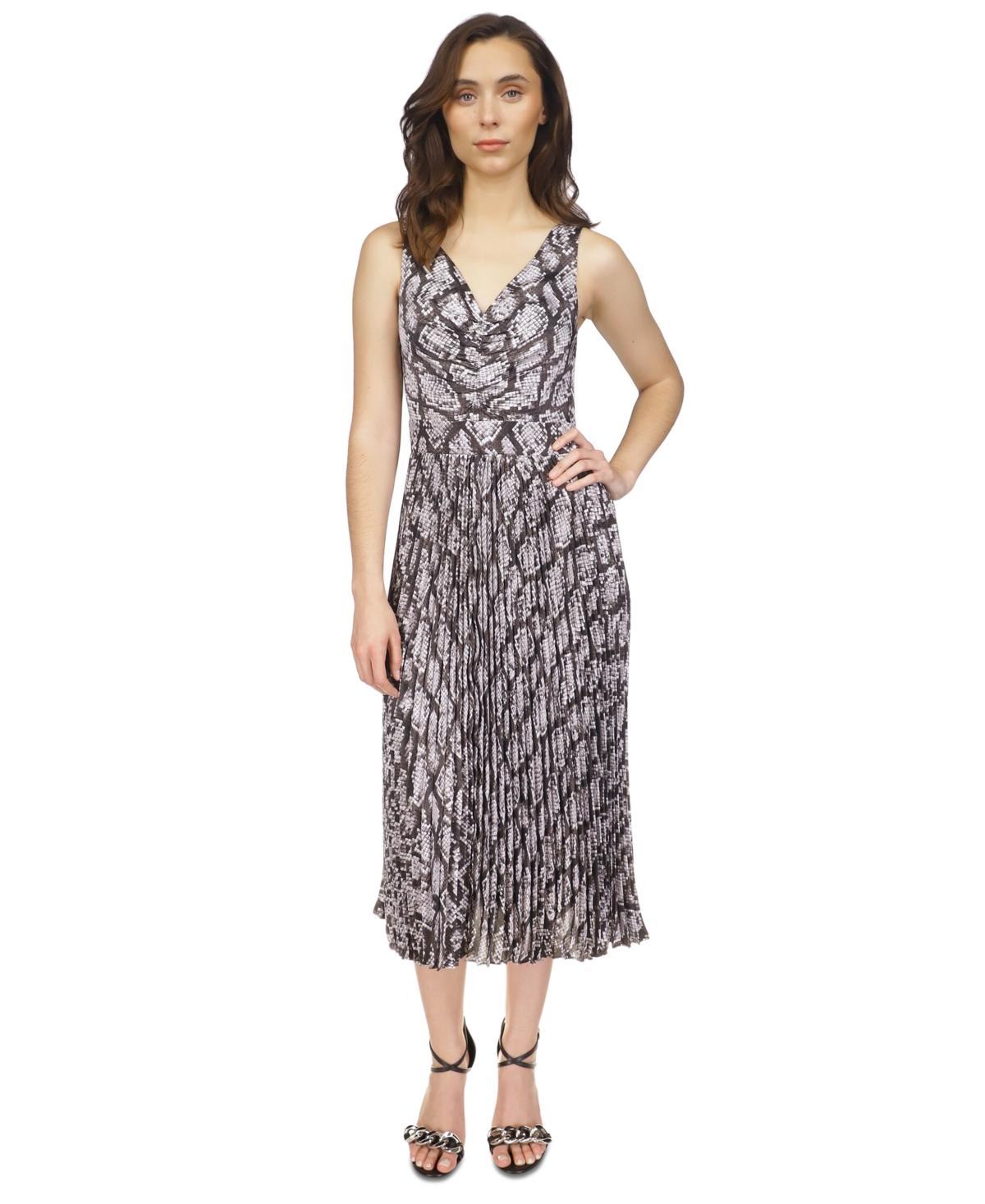 Michael Michael Kors Womens Snakeskin-Print Pleated Midi Dress Product Image